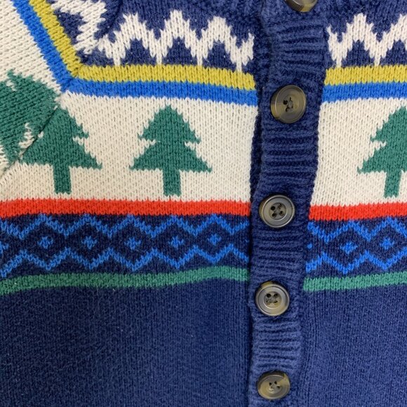 Hanna Andersson 75 12-18 Months Sweater Romper Knit Fair Isle Holiday Trees Navy - Picture 5 of 14